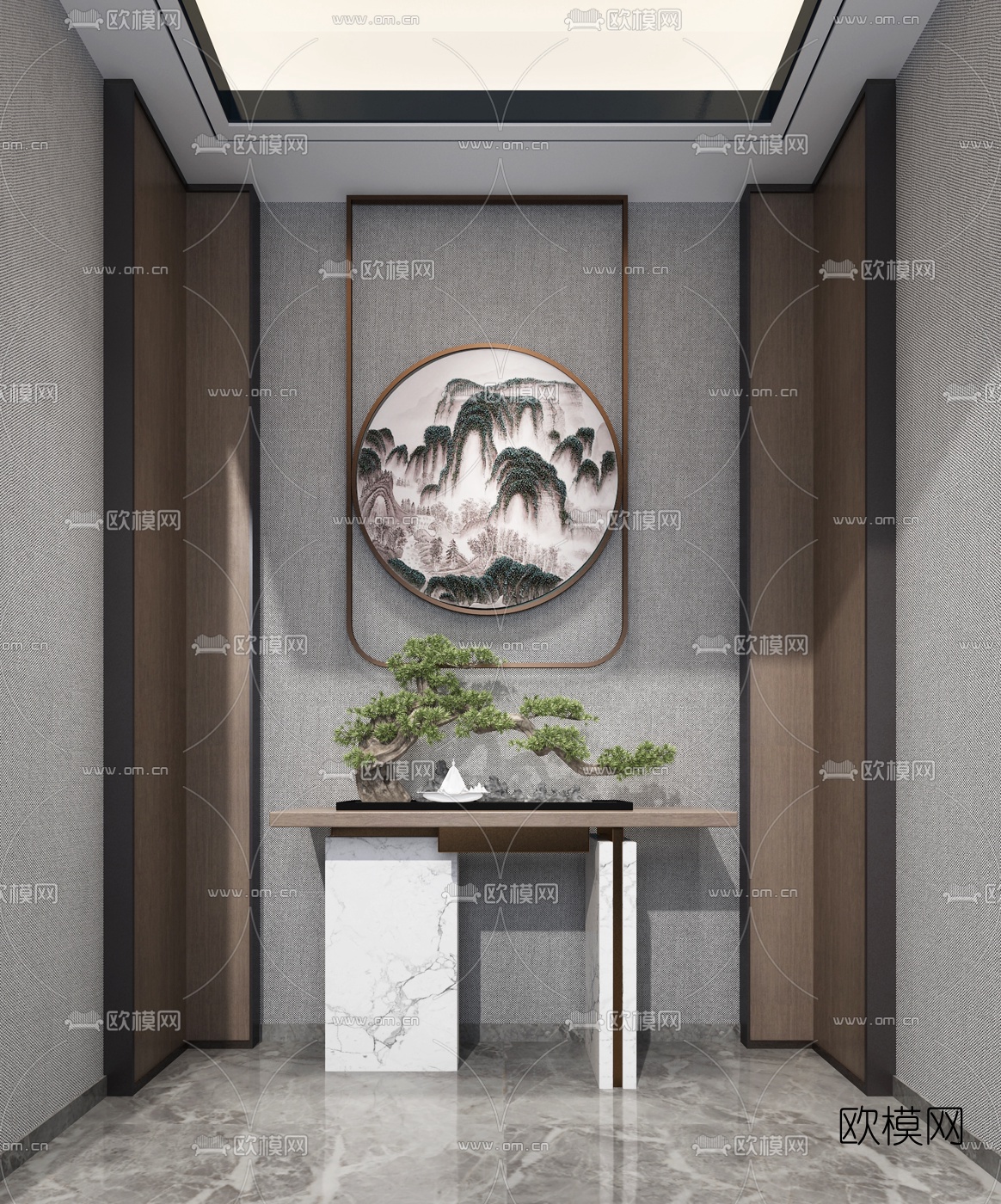 新中式大理石端景条案3d模型