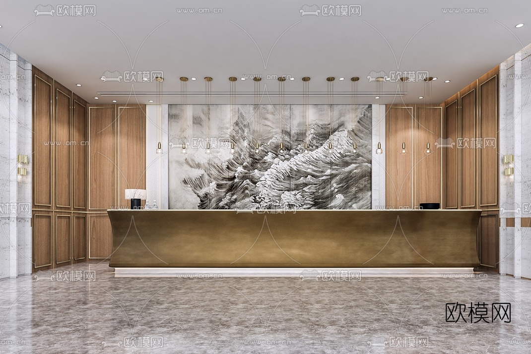 新中式会所前台3d模型下载_ID10039274_3dmax免费模型-欧模网