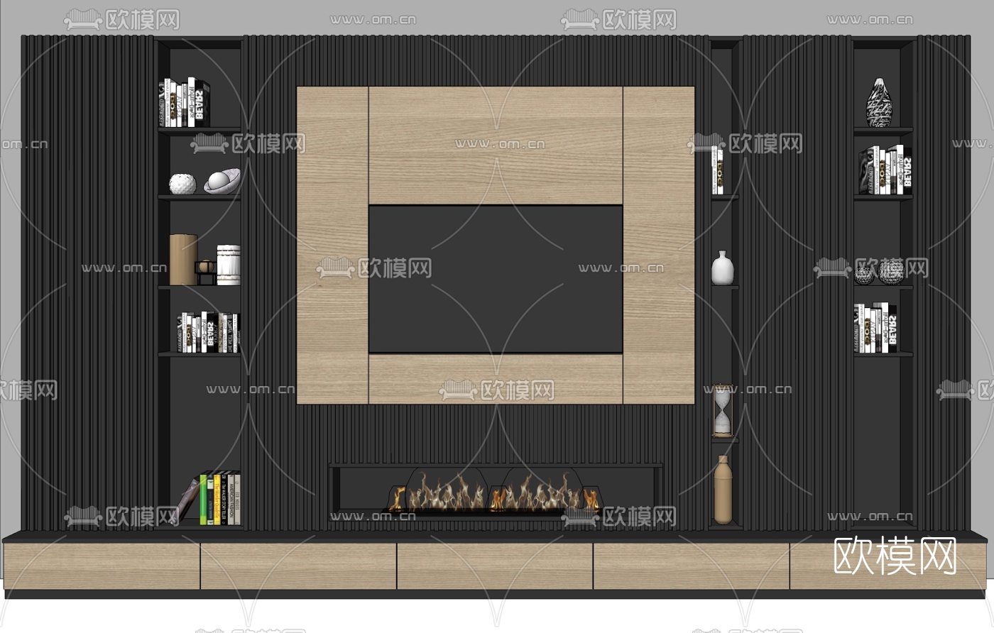 现代电视背景墙su模型下载
