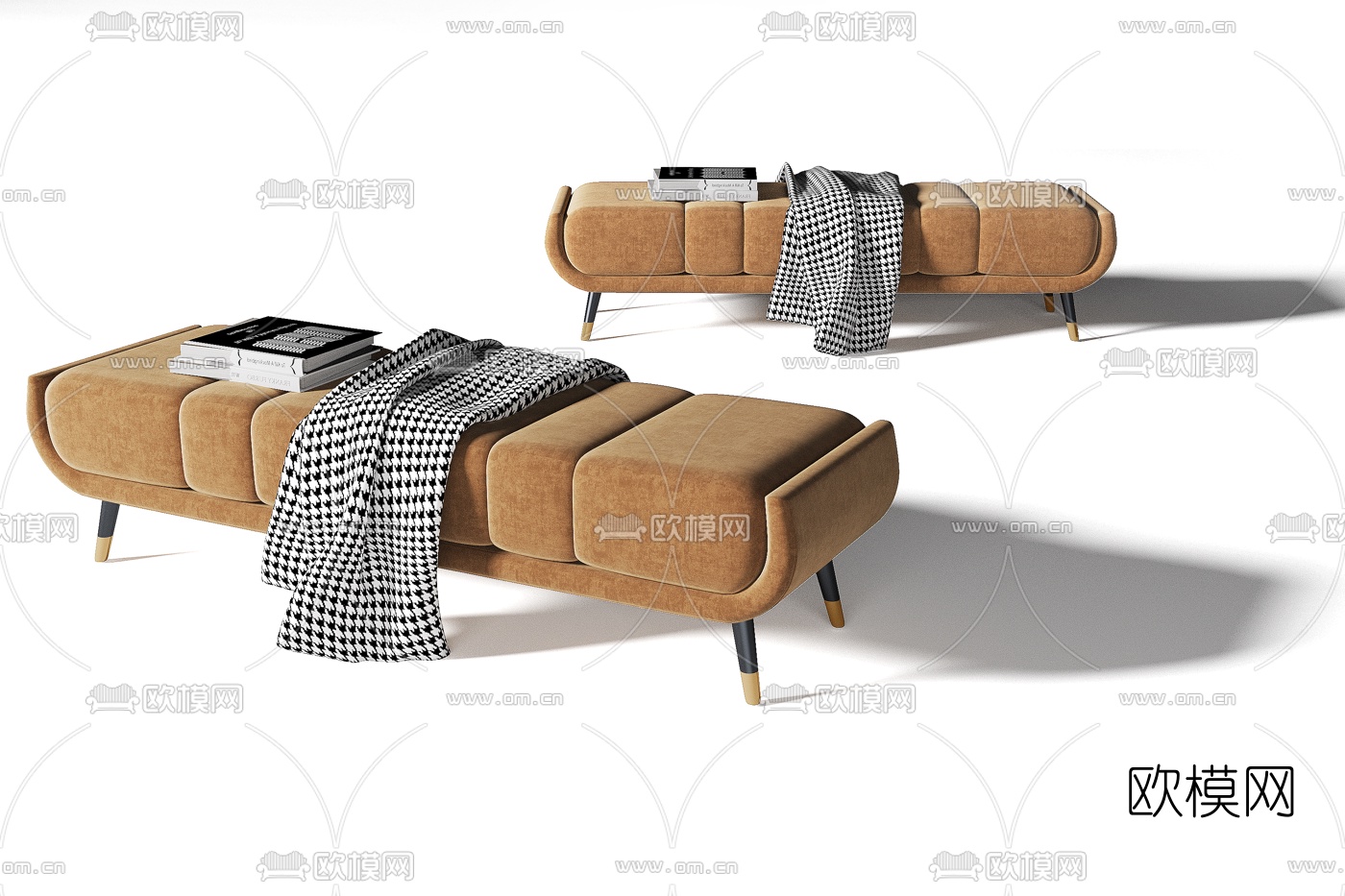 现代绒布床尾凳3d模型下载