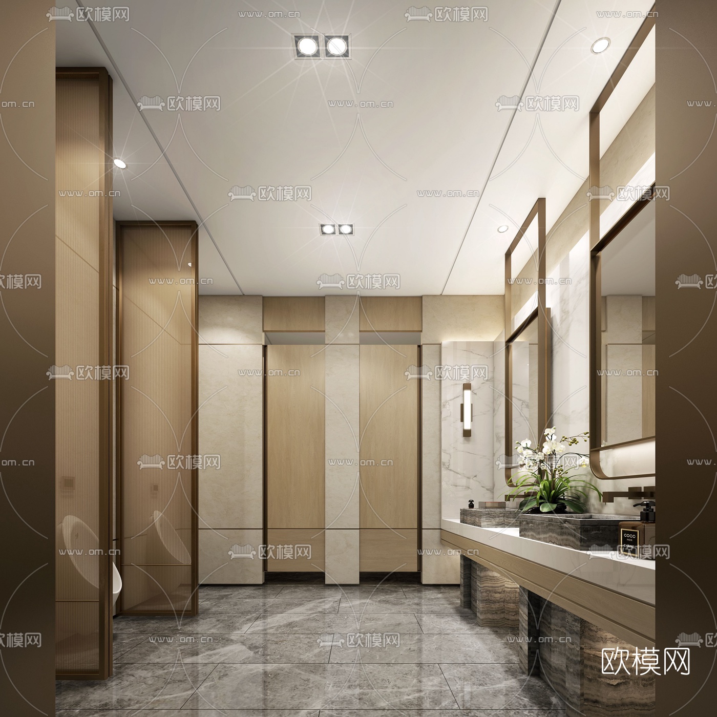 现代公共卫生间3d模型下载（渲染图2）