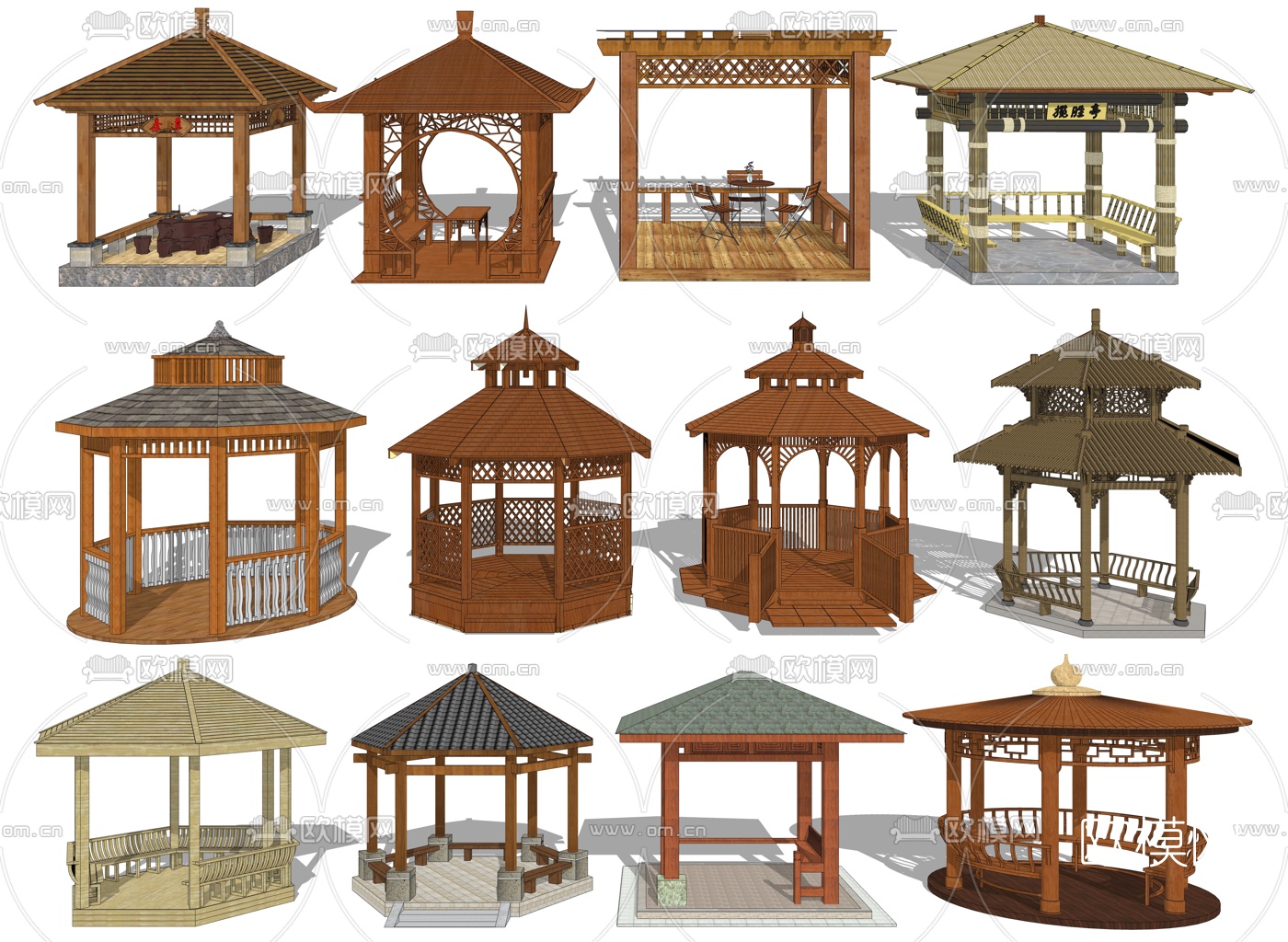 新中式凉亭su模型下载
