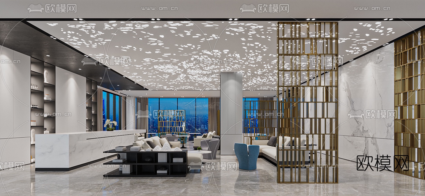 现代轻奢售楼处洽谈区3d模型下载（渲染图1）