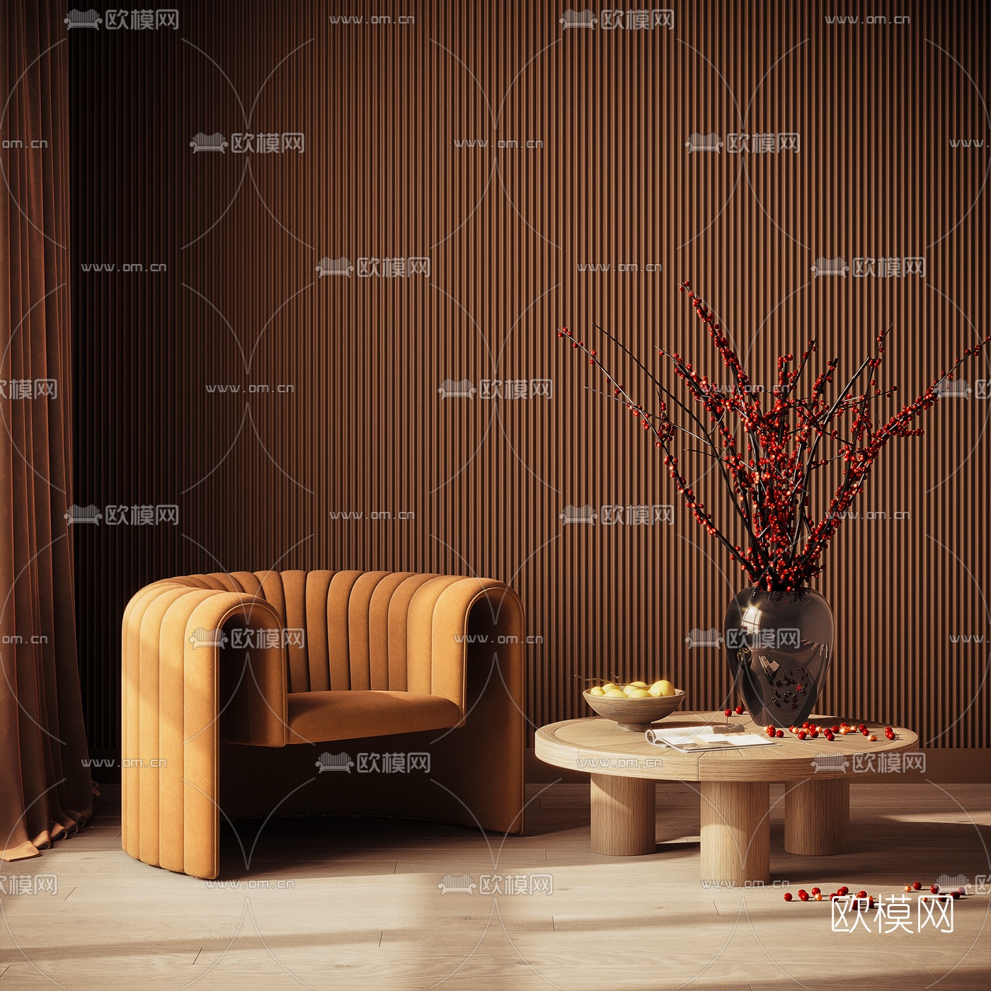 现代布艺休闲椅茶几3d模型