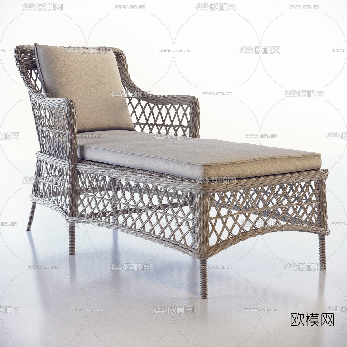 现代藤编贵妃椅免费3d模型下载（渲染图1）