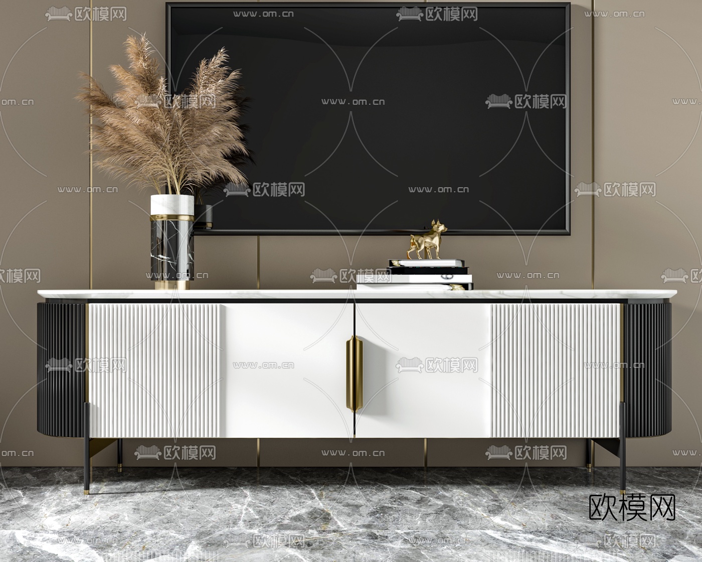 现代轻奢边柜su模型下载（渲染图2）