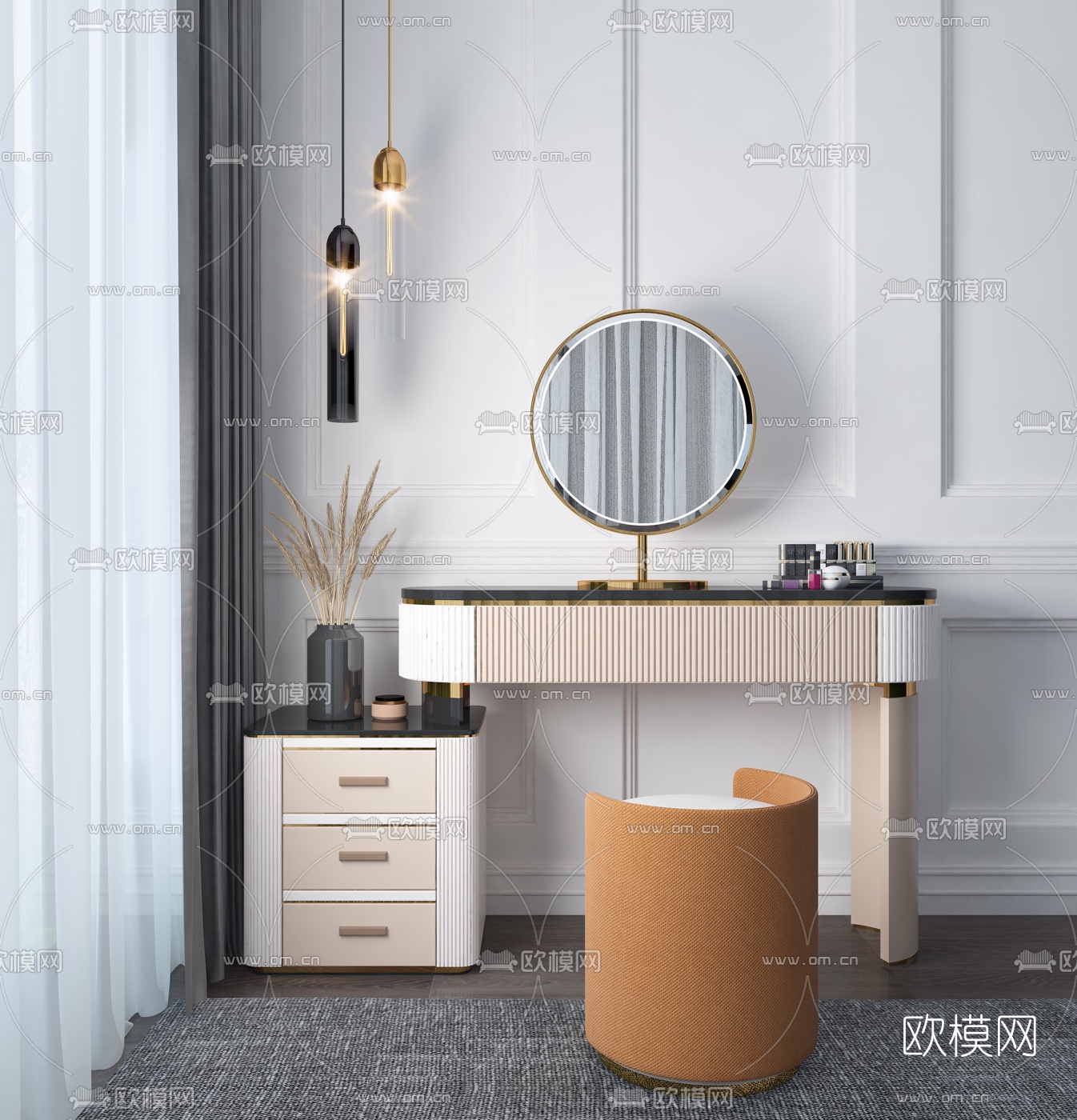 现代轻奢梳妆台3d模型下载