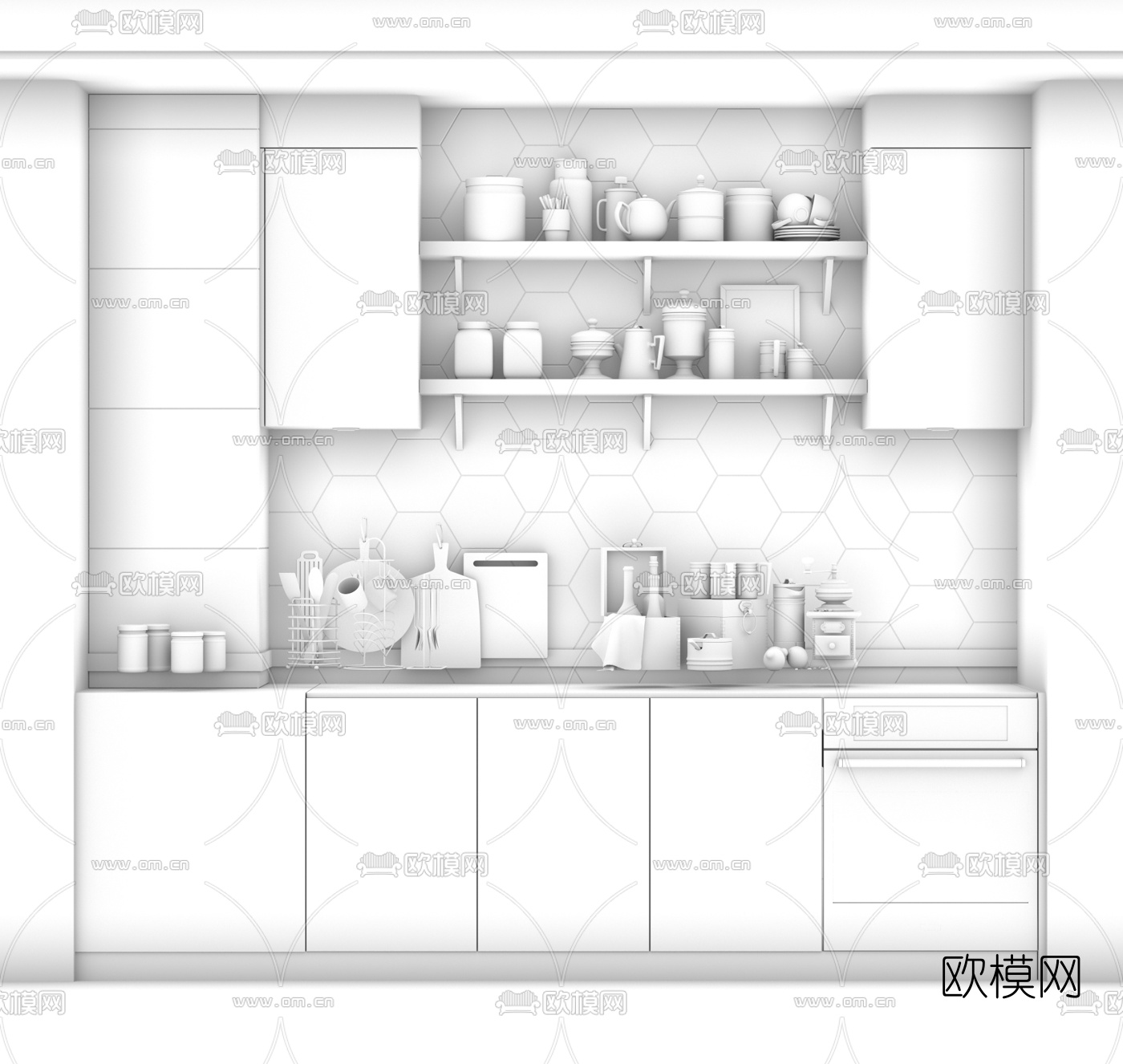 现代厨房橱柜3d模型下载（渲染图2）