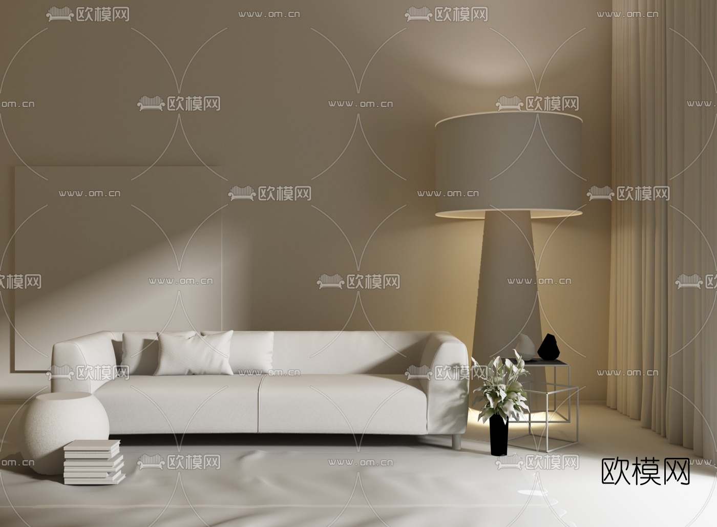 意大利CAPPELLINI品牌 北欧布艺双人沙发3D模型下载（渲染图2）