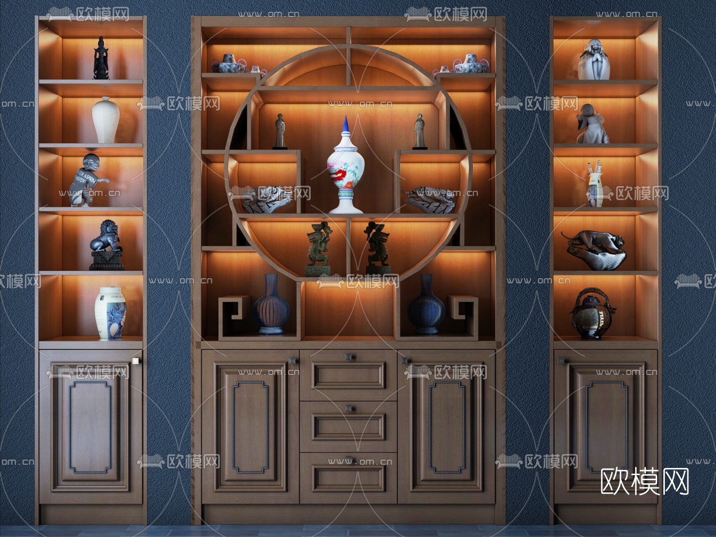 新中式实木博古架3d模型