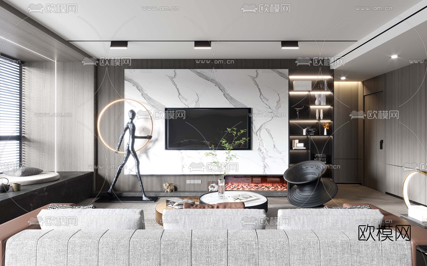 客厅电视背景墙3d模型下载-3dmax模型免费下载-欧模网