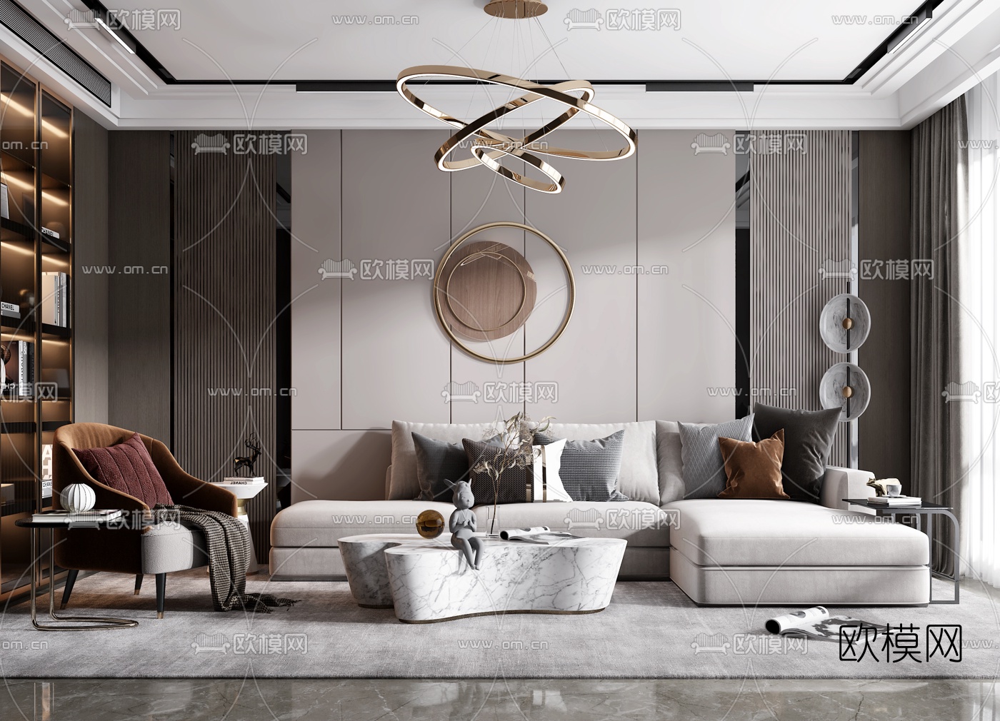 现代布艺转角沙发组合3d模型