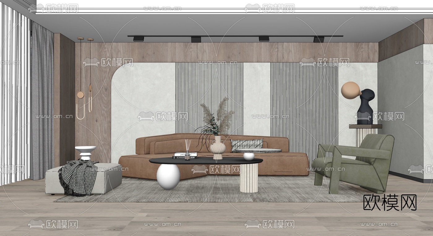 现代客厅餐厅su模型