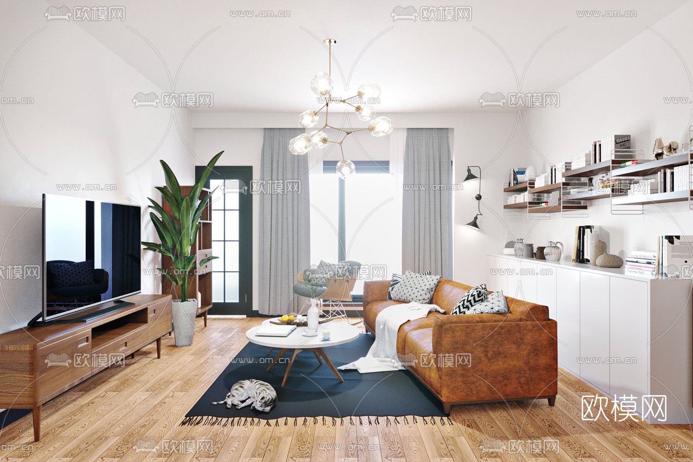 北欧客厅餐厅3d模型下载（渲染图1）