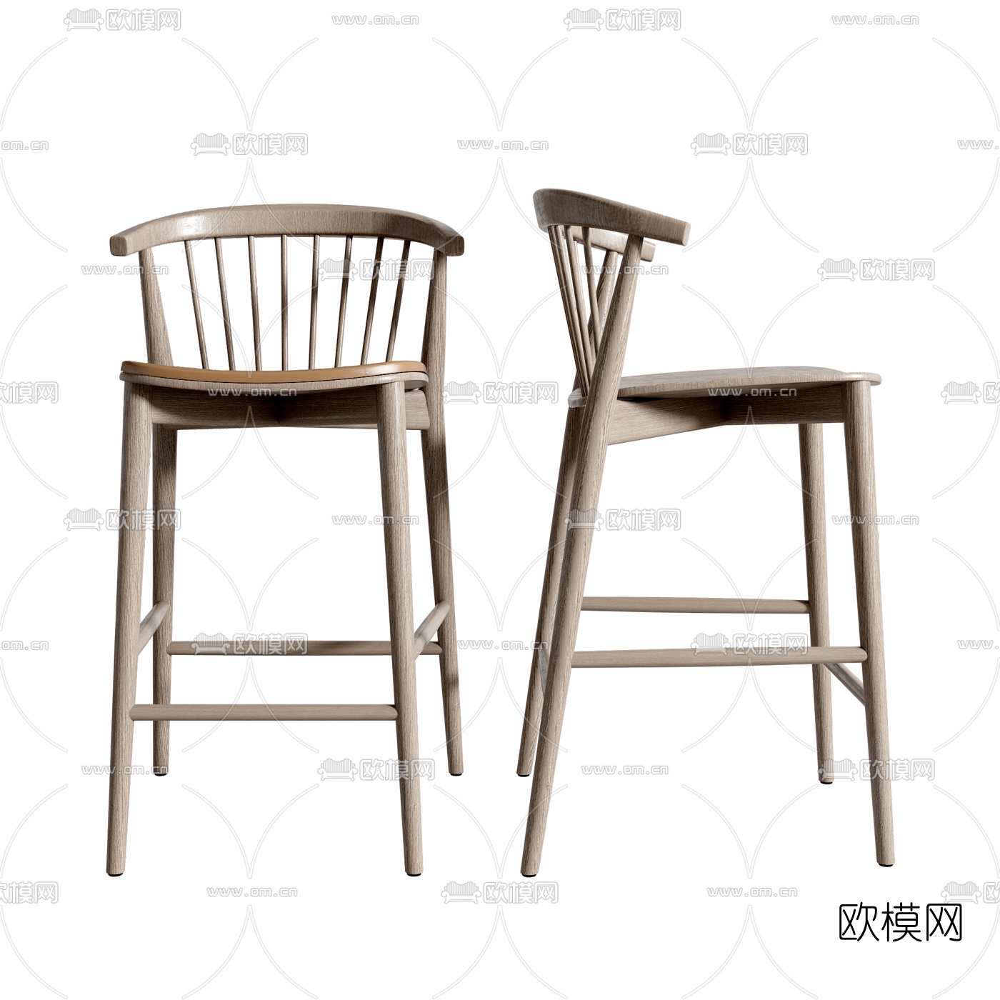 现代原木吧椅3d模型