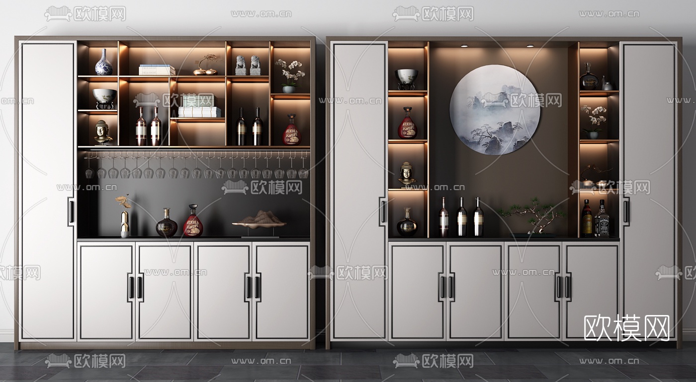 新中式酒柜组合3d模型