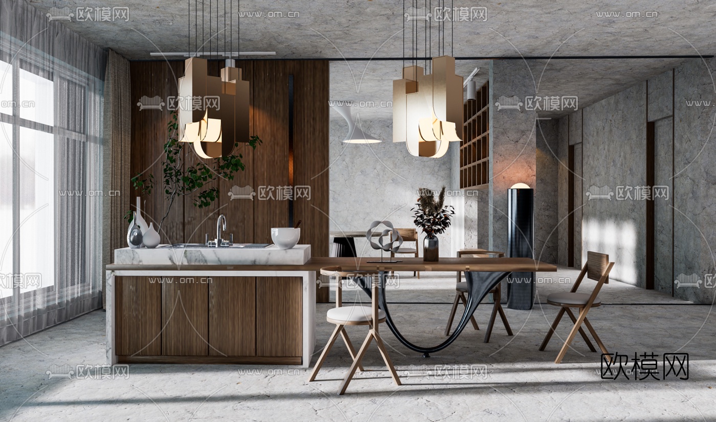 现代简约餐厅su模型下载