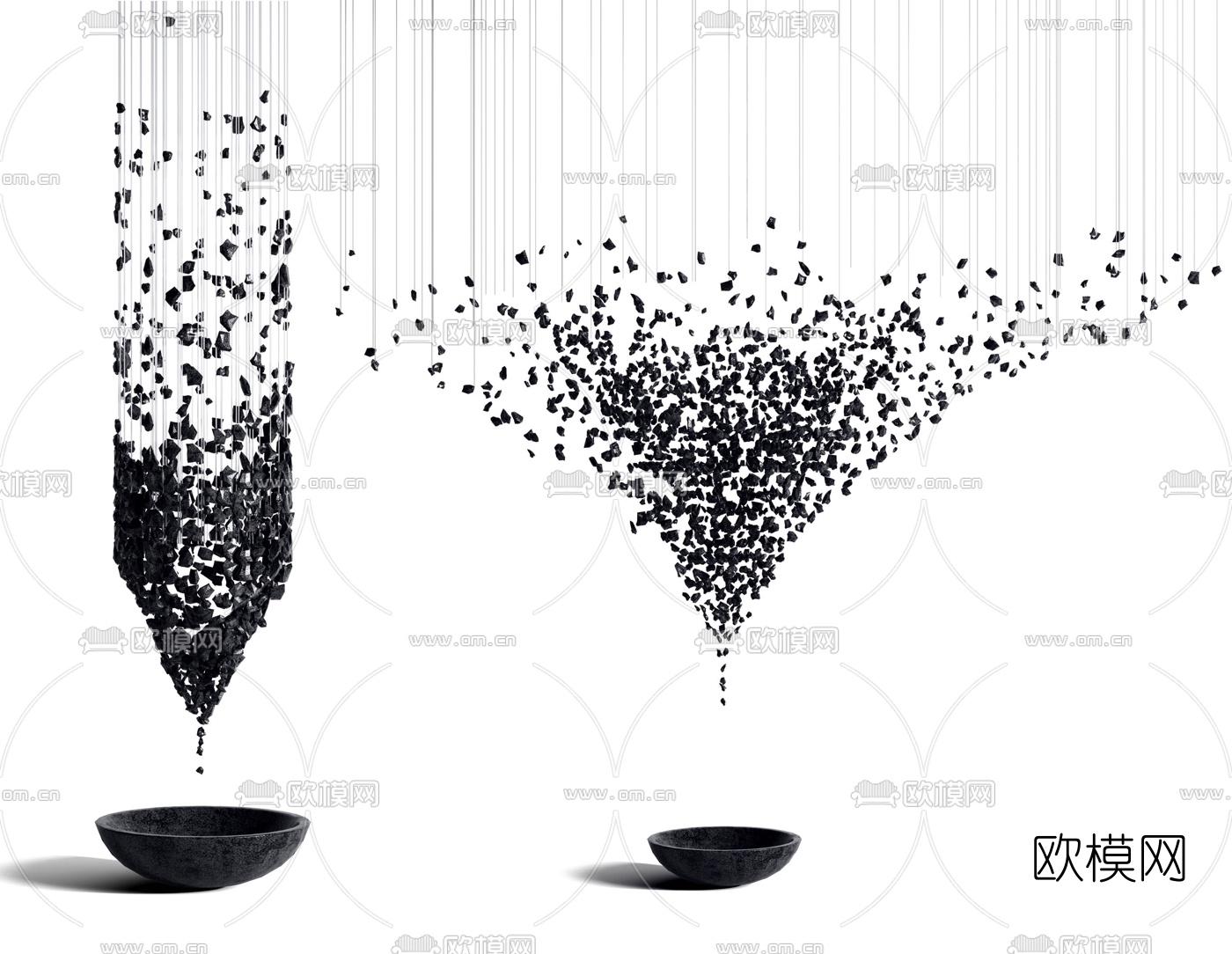 现代大型碎块群装饰吊灯3d模型下载