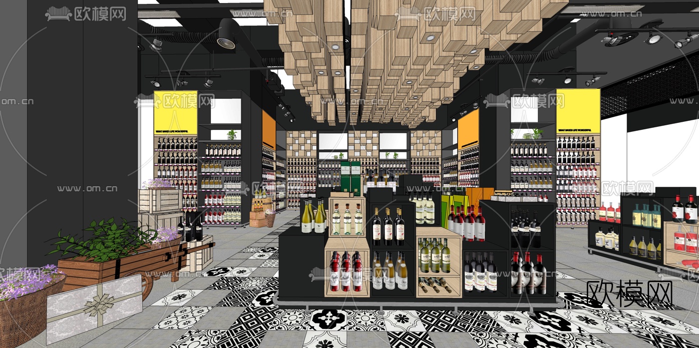 现代超市红酒区su模型下载（渲染图1）