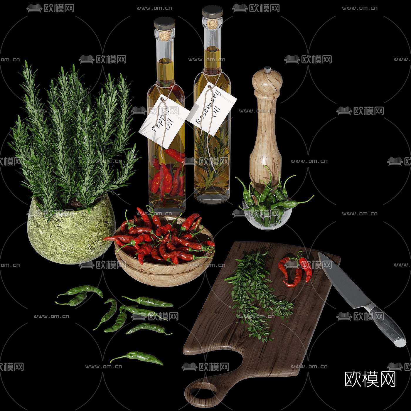 北欧迷迭香辣椒3d模型下载（渲染图2）