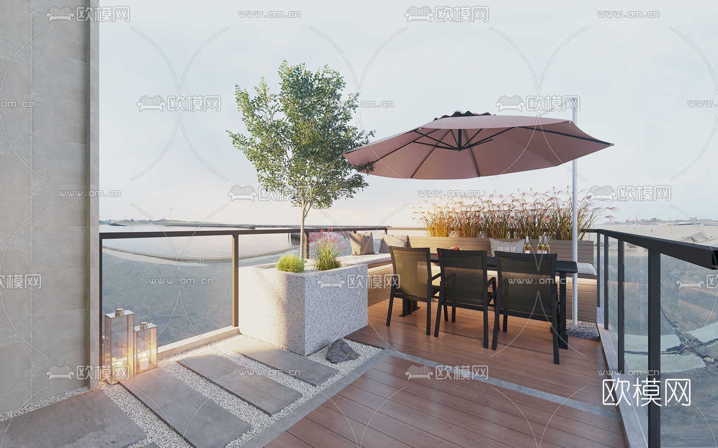 现代简约露天阳台3d模型下载