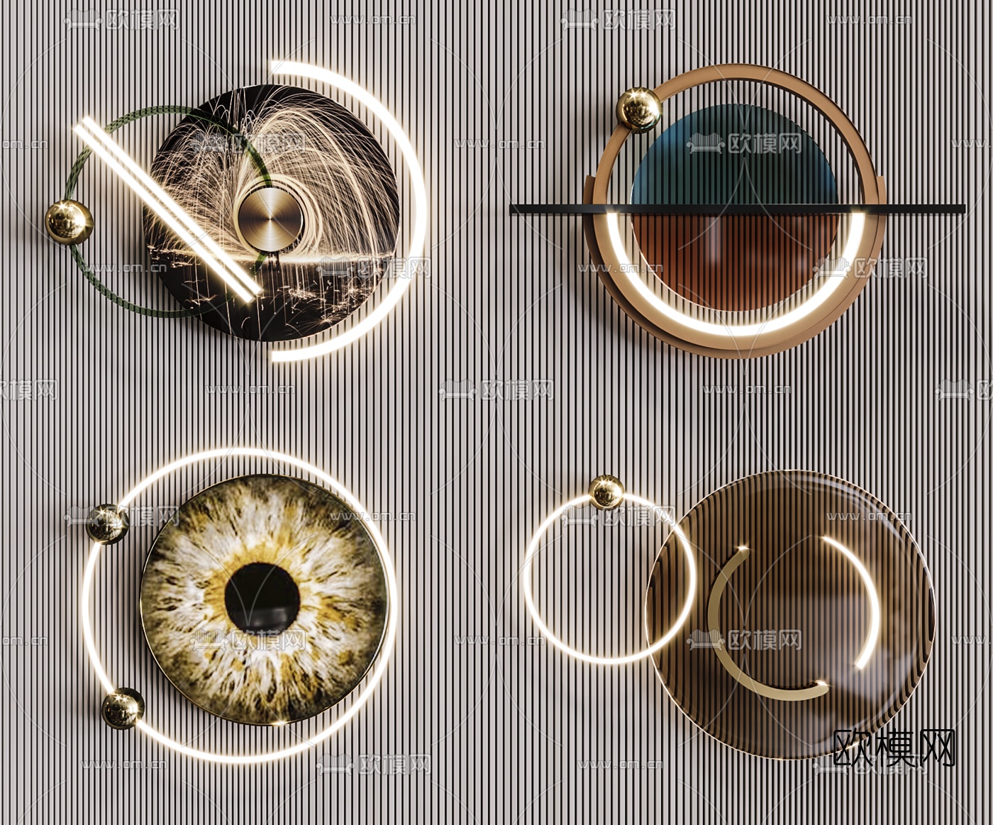 现代轻奢圆形墙饰挂件3d模型下载