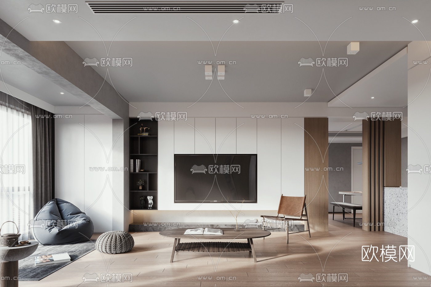 现代极简客厅餐厅3d模型
