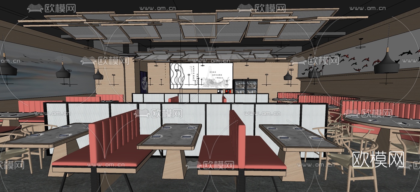 新中式餐厅su模型下载（渲染图6）