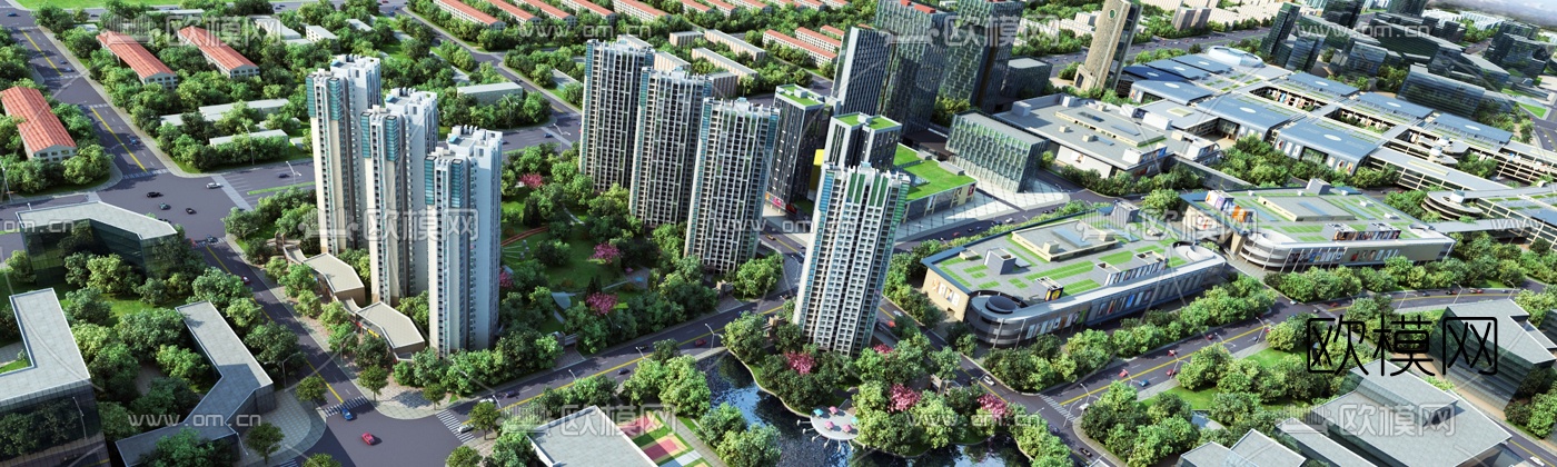 现代城市建筑鸟瞰3d模型
