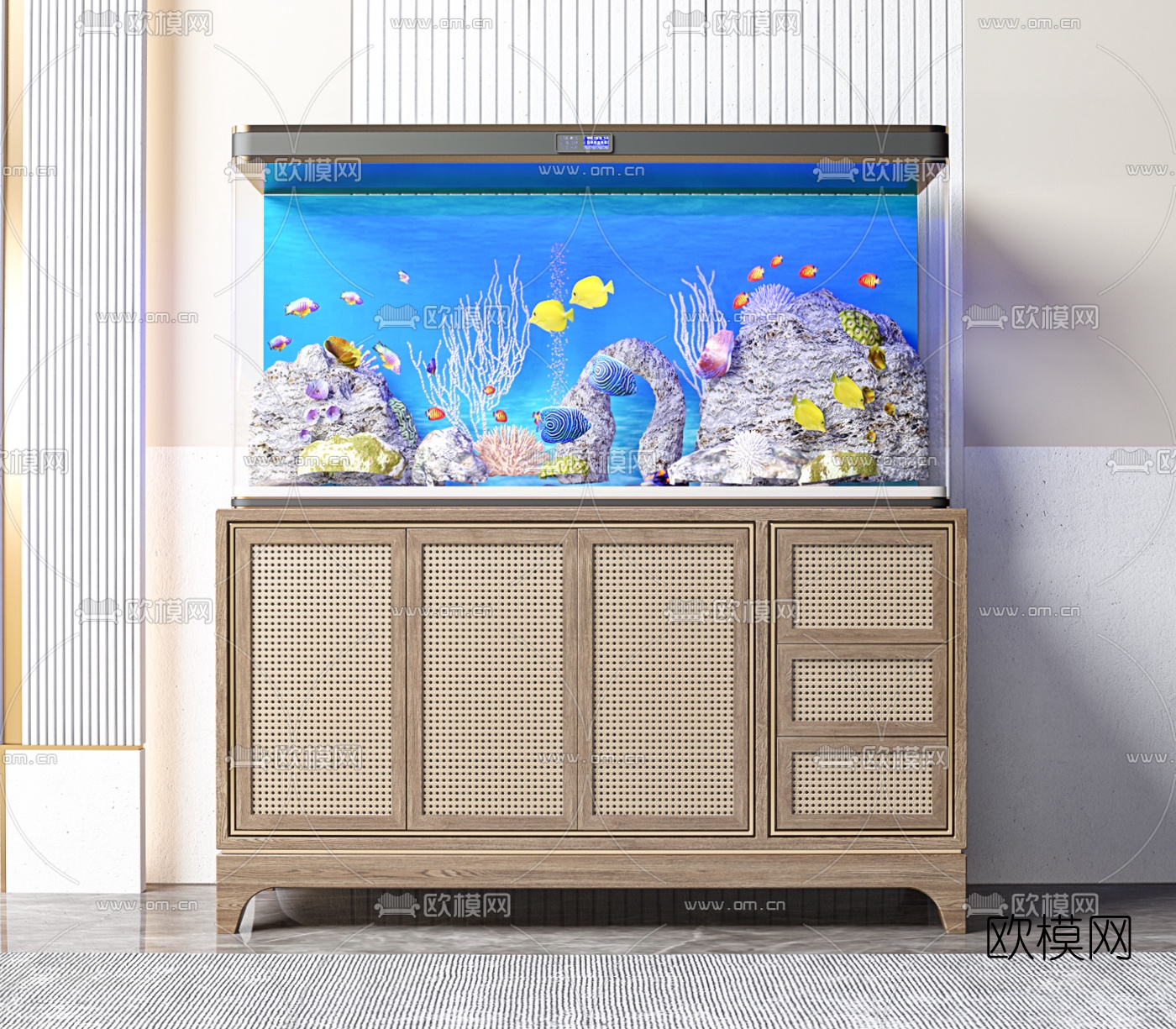 北欧藤编鱼缸水族组合3d模型下载