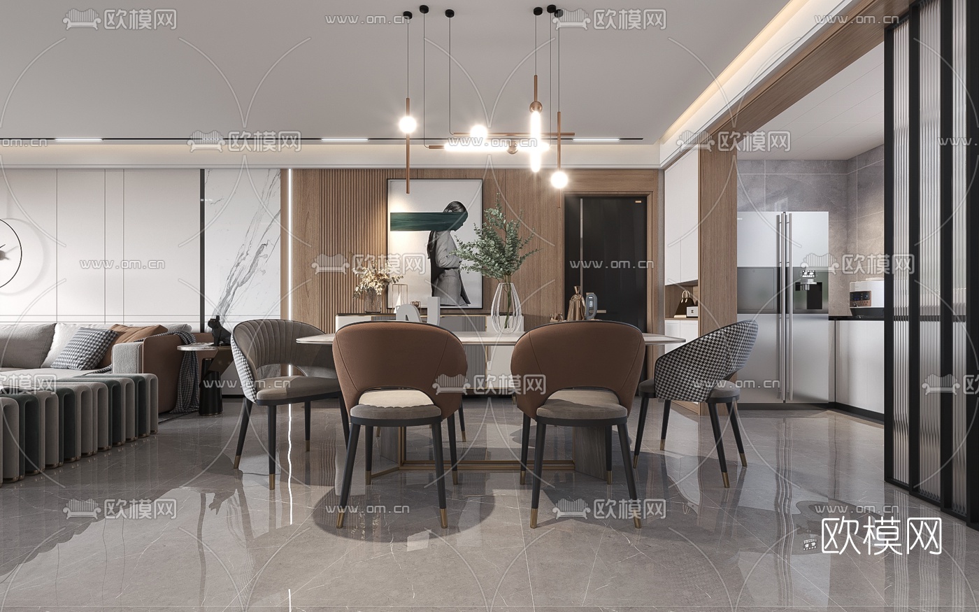 现代简约客厅餐厅3d模型