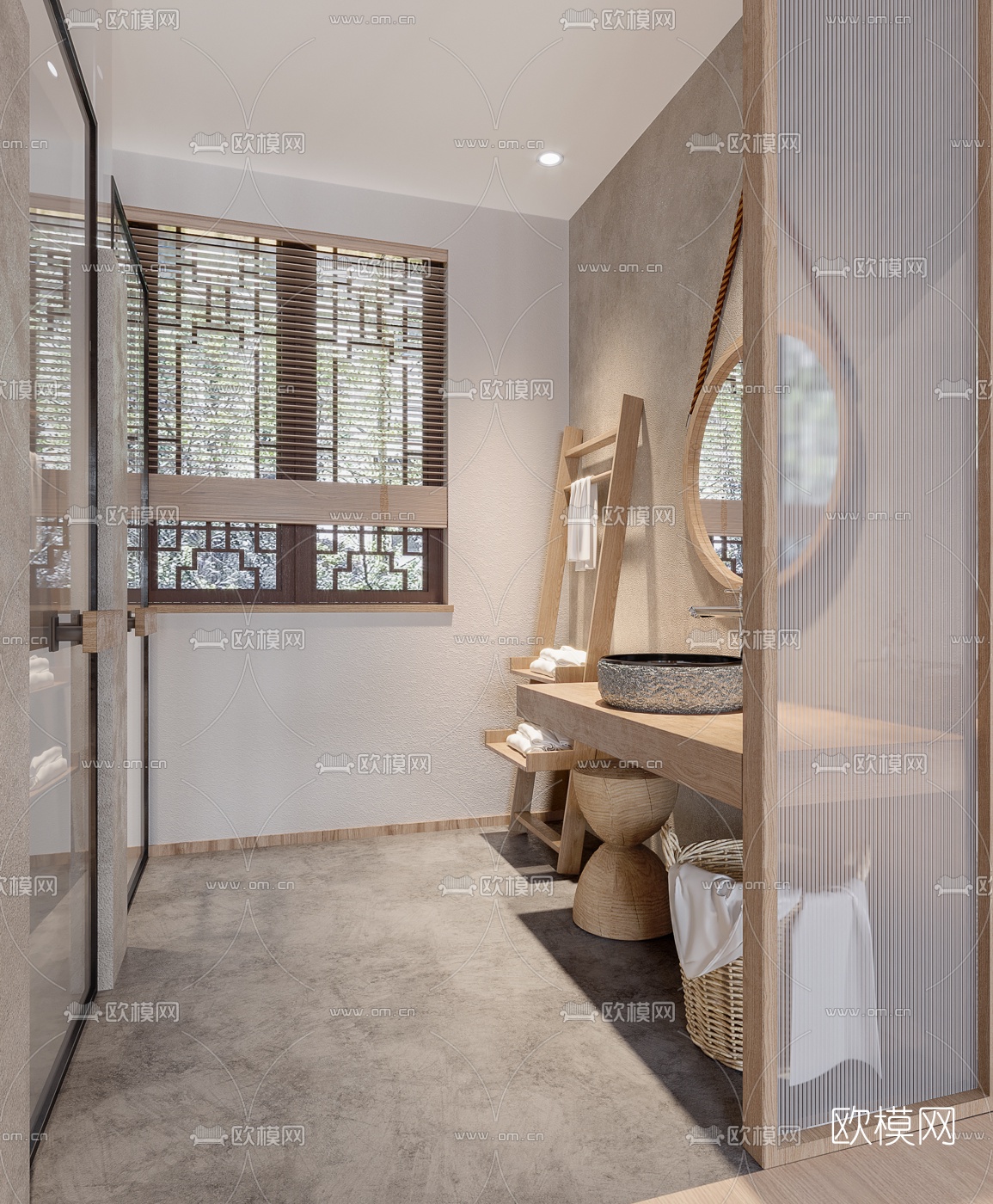 自然风卫生间浴室3d模型下载（渲染图1）