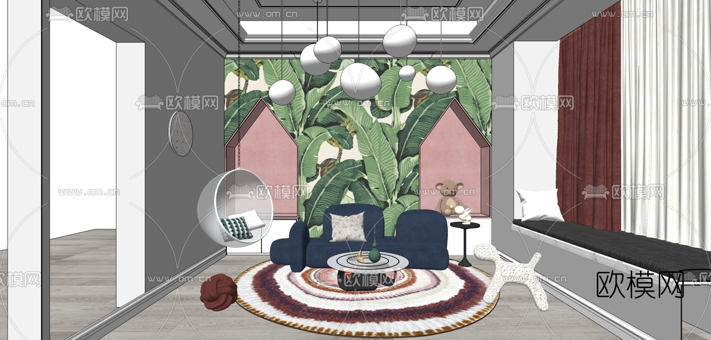 现代休闲室su模型下载