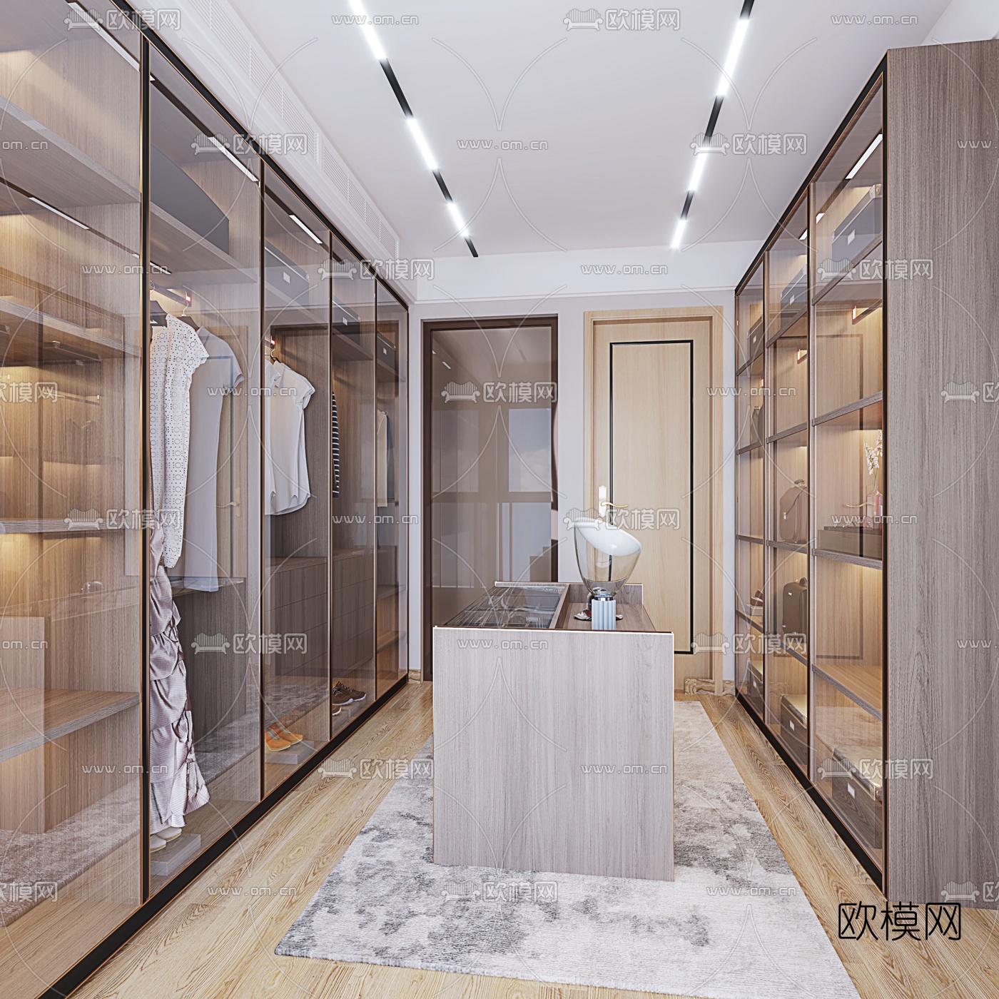 现代轻奢衣帽间3d模型下载