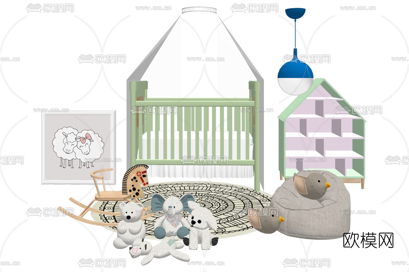 北欧婴儿床su模型下载
