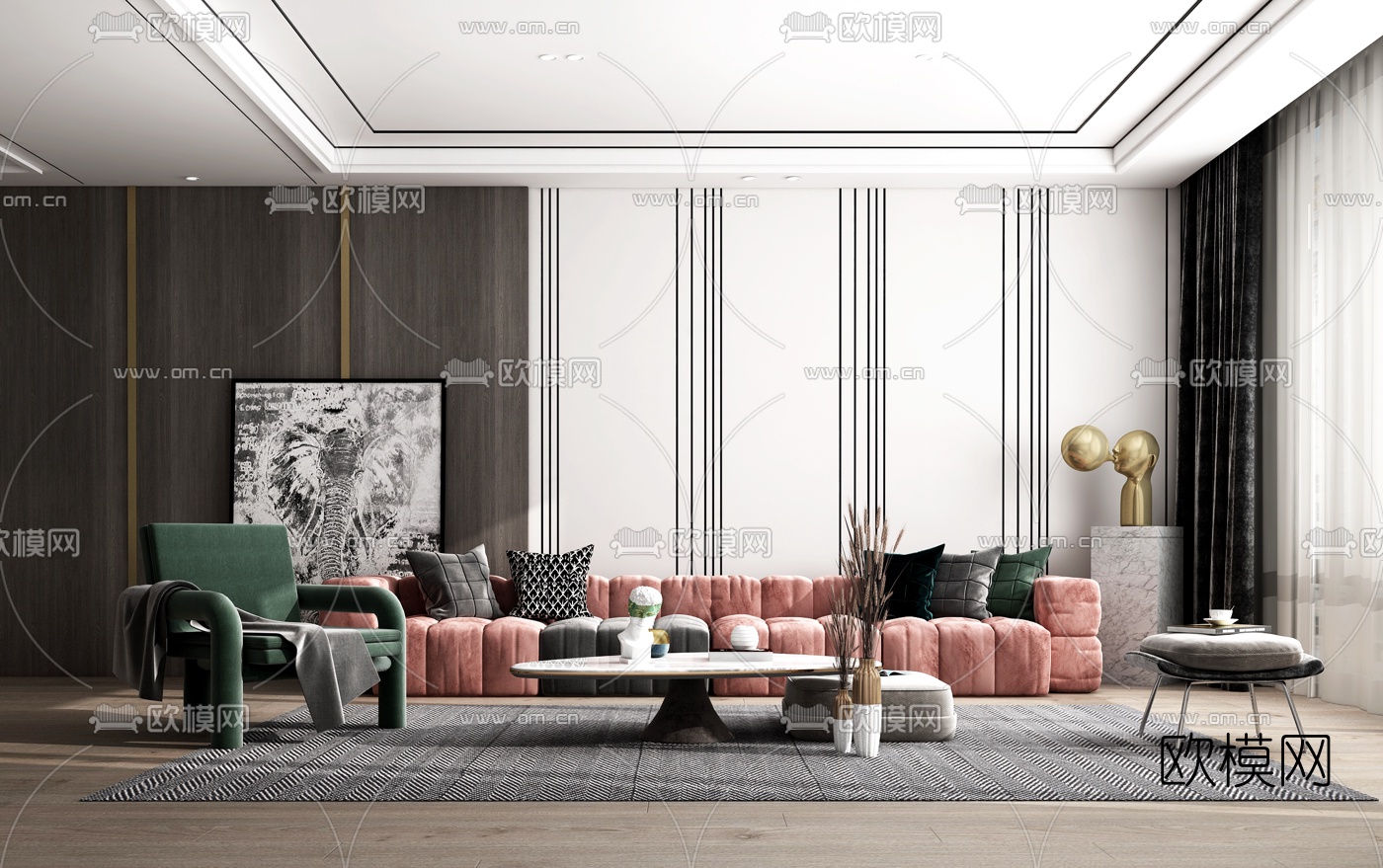 现代简约沙发组合3d模型下载