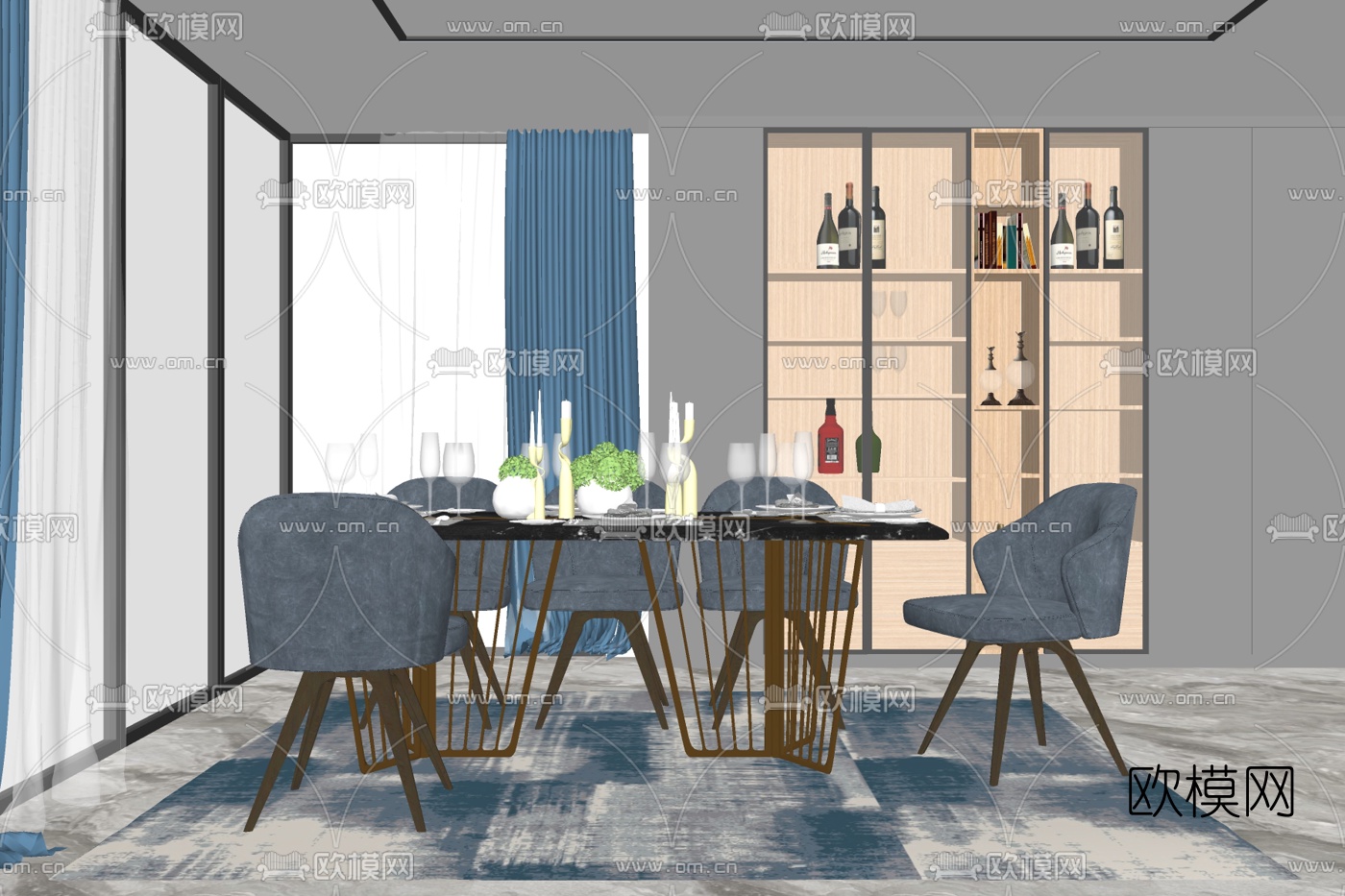 现代轻奢餐桌椅su模型下载