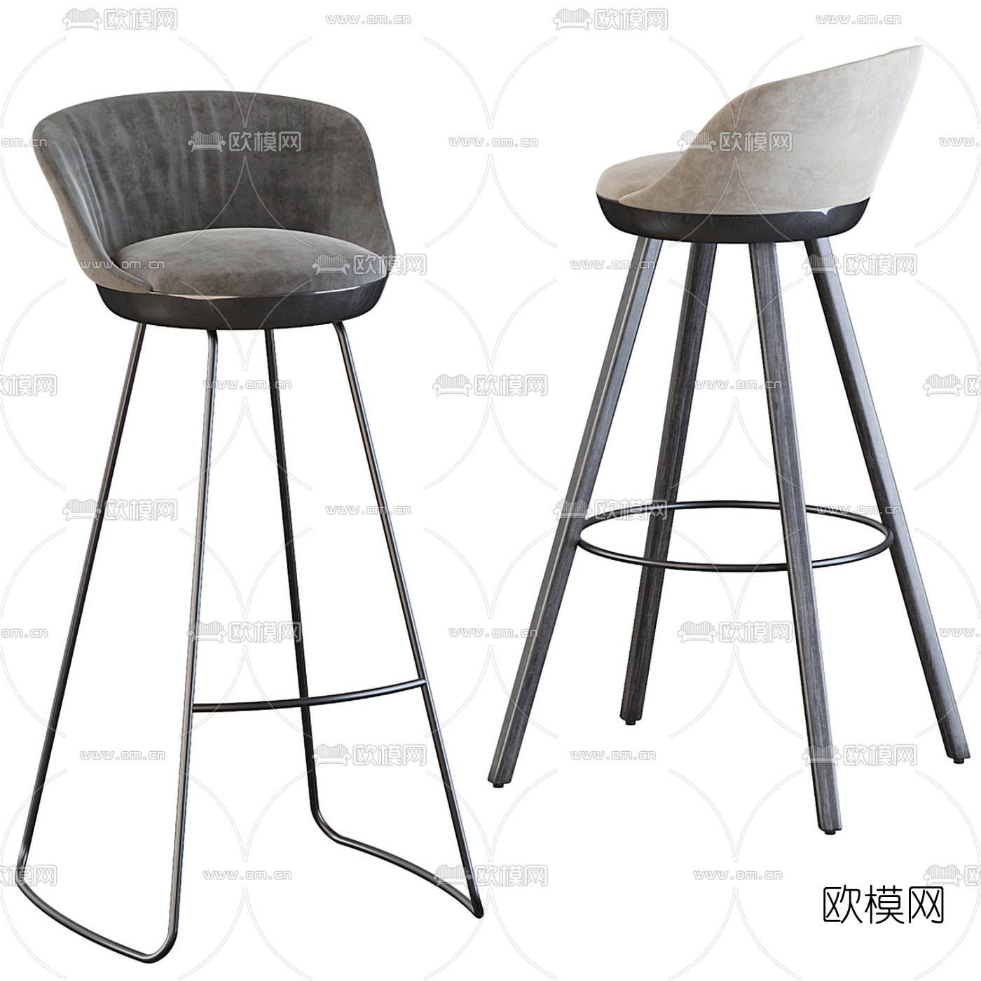 现代绒布吧台椅3d模型下载（渲染图2）