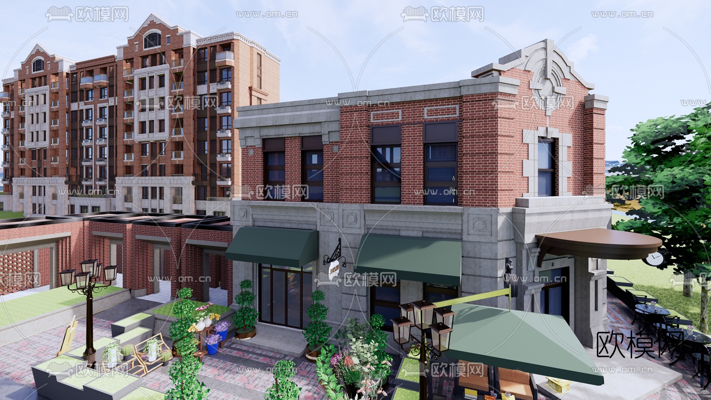 欧式高层公寓楼外观su模型下载（渲染图3）