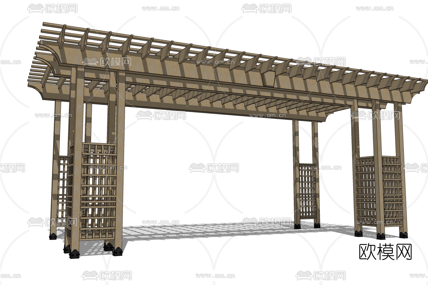 现代实木廊架免费su模型下载