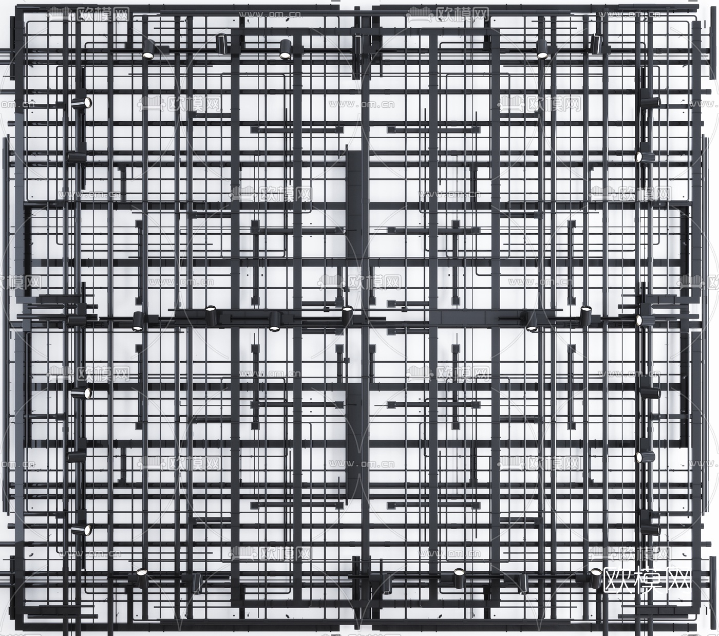 工业风通风管线槽天花轨道灯3d模型下载