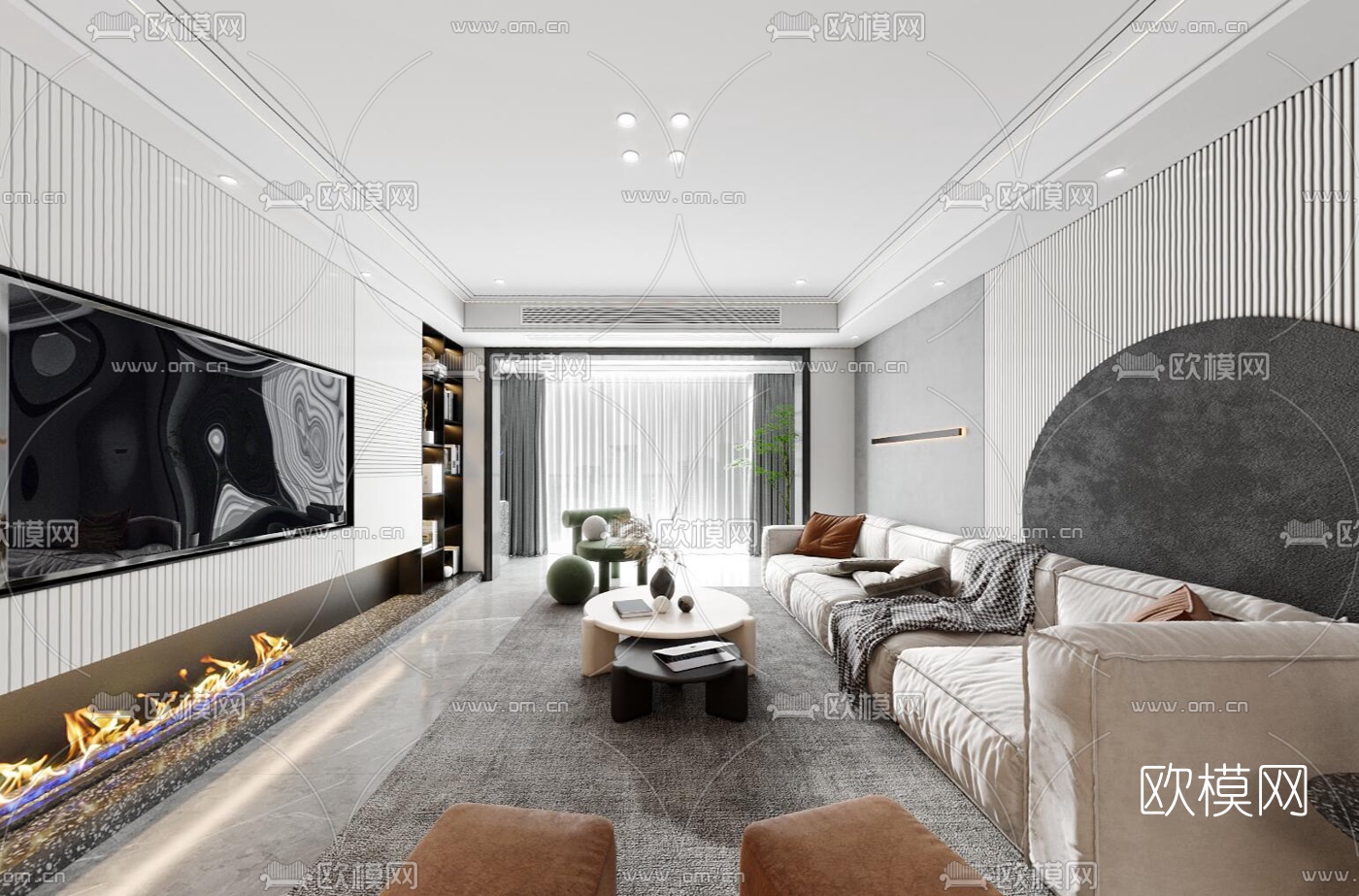 现代轻奢客厅餐厅vr全景3d模型