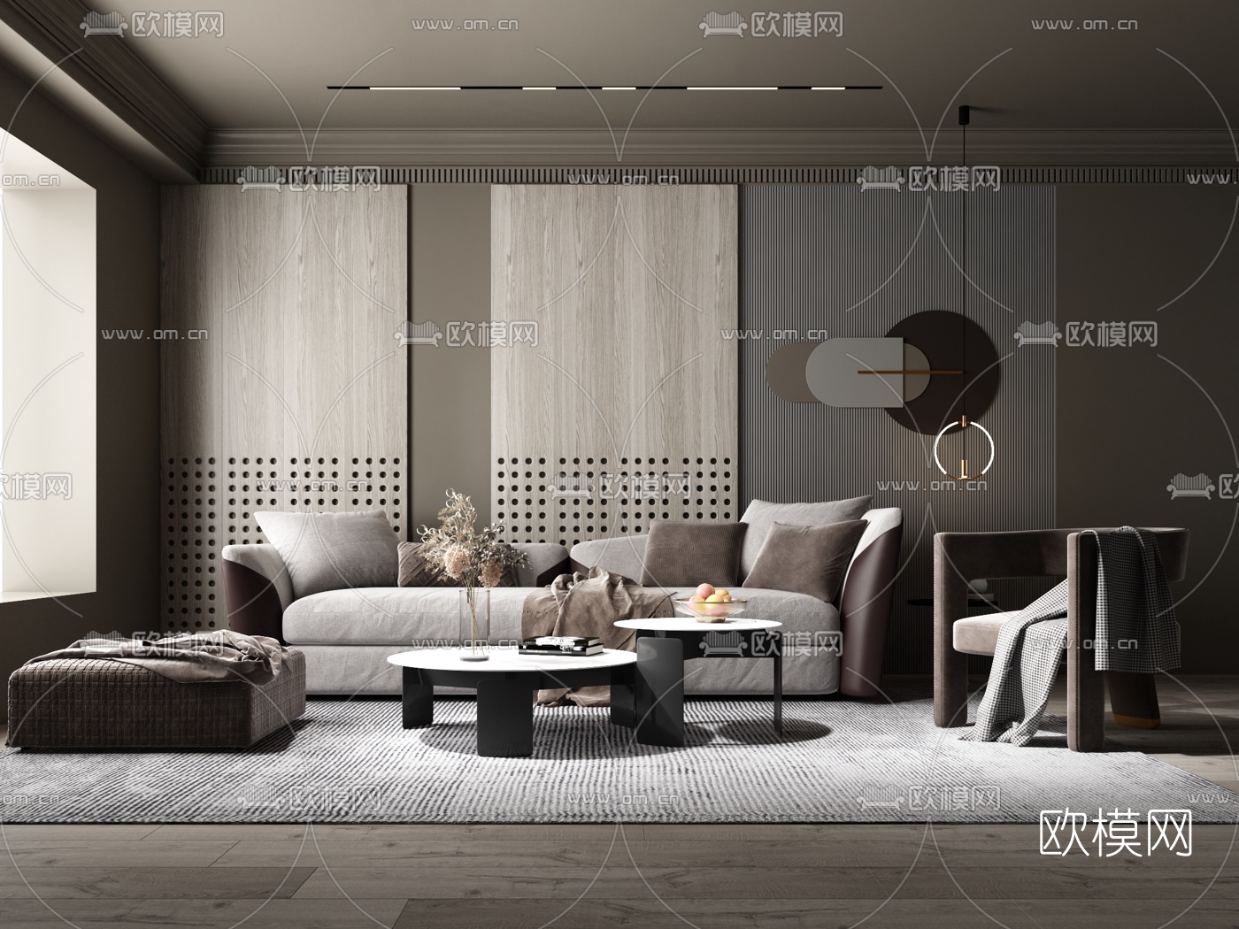 现代布艺沙发组合3d模型