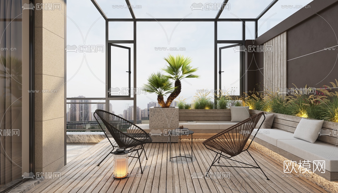 现代休闲花园阳台3d模型
