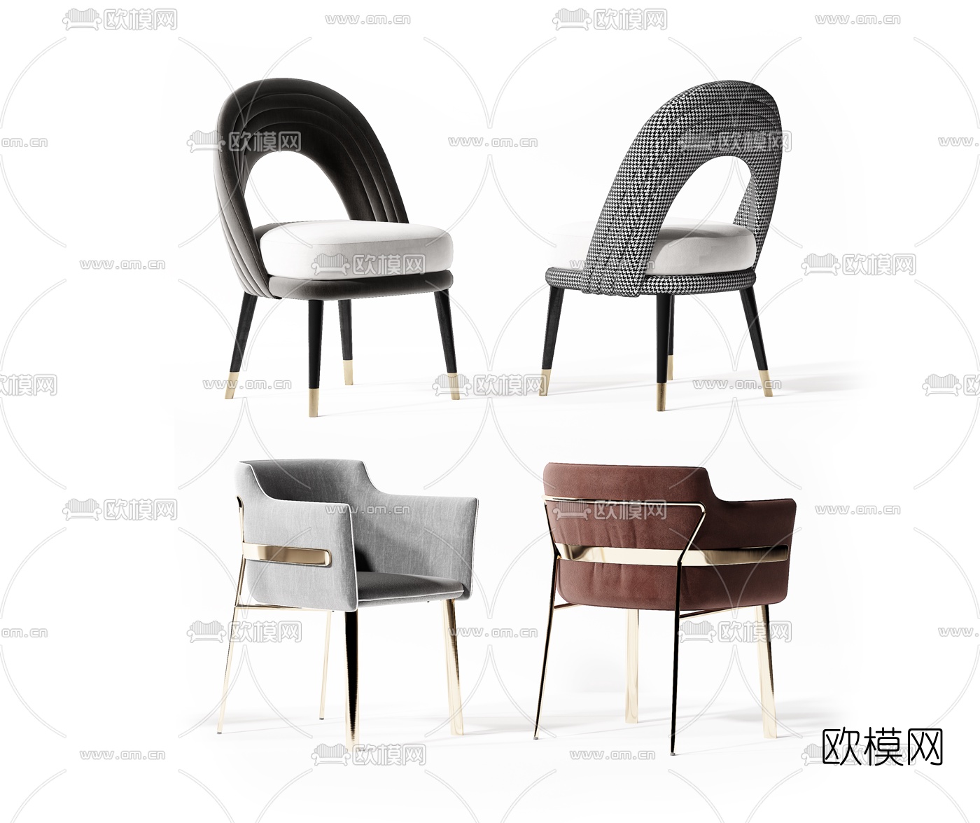 现代布艺单椅餐椅3d模型下载