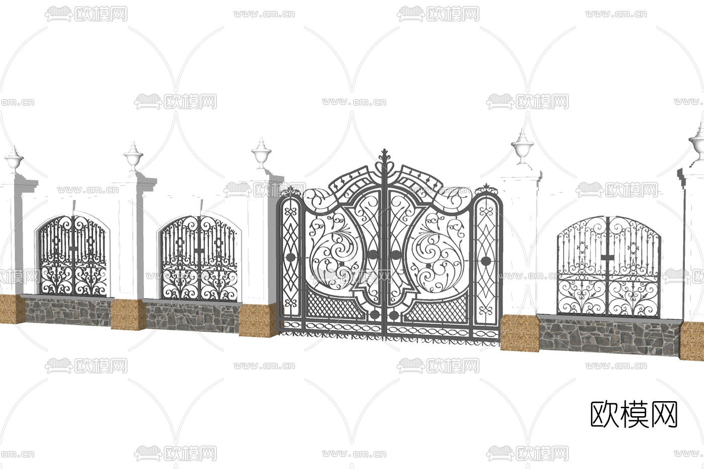 欧式庭院铁艺大门su模型下载