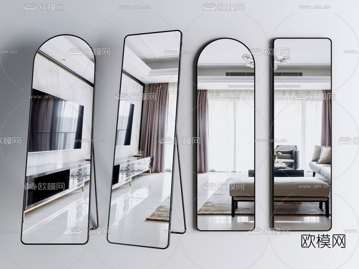 现代镜子全身镜穿衣镜su模型下载（渲染图1）