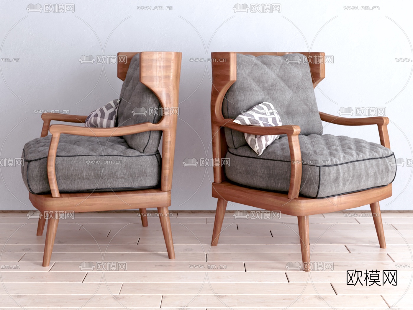简欧布艺休闲椅su模型下载（渲染图1）