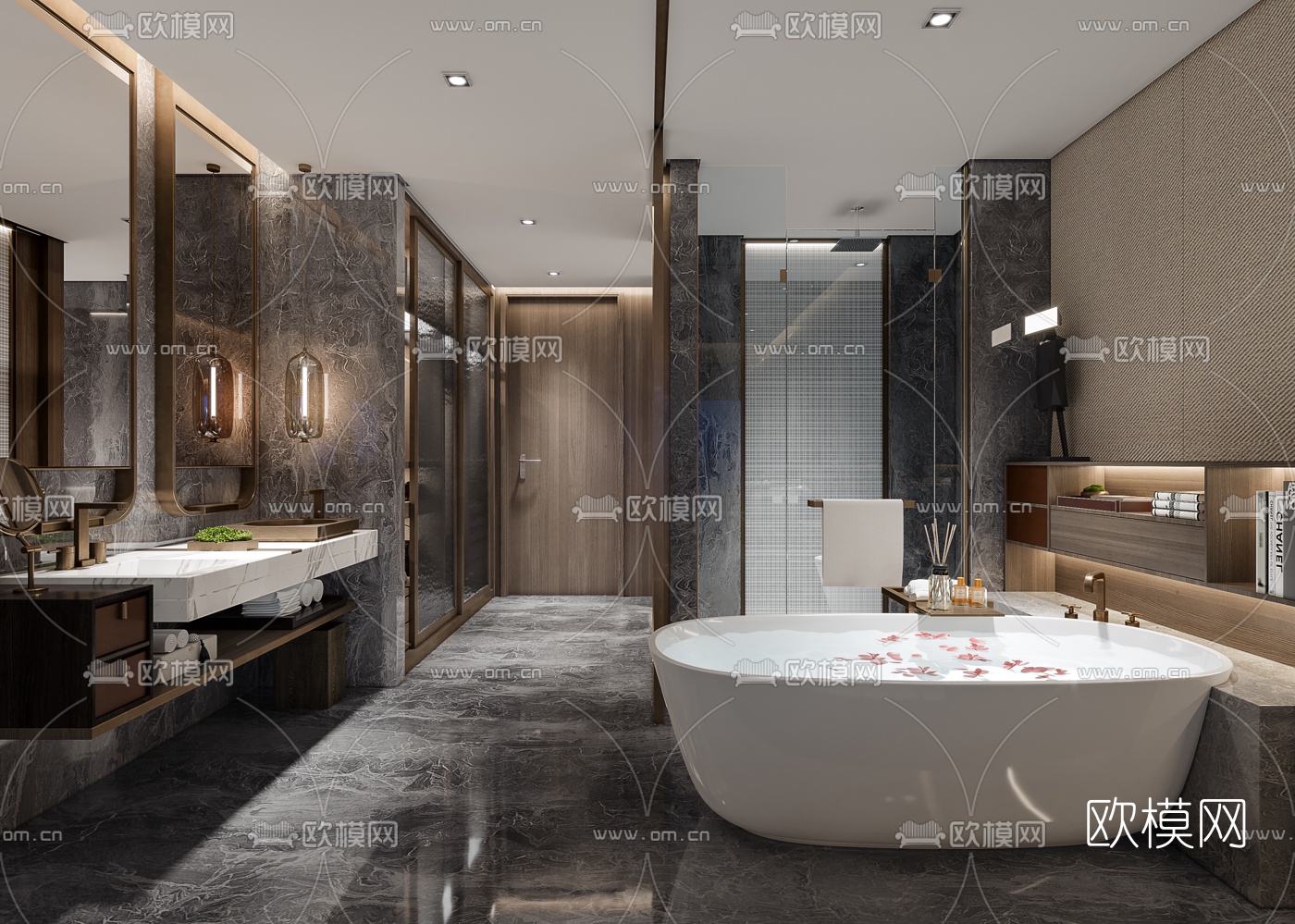 现代轻奢酒店客房3d模型下载（渲染图2）