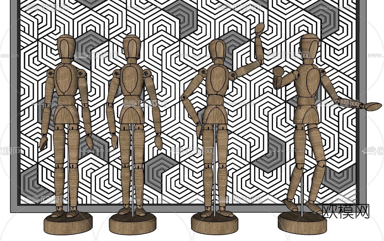 北欧木偶木人雕塑su模型下载（渲染图2）